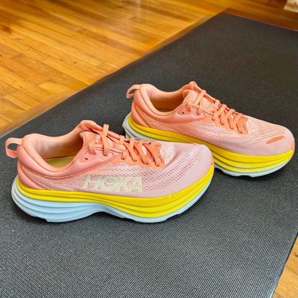 Hoka Shoes - HOKA ONE ONE Bondi 8 Women’s Athletic Running Sneakers Orange and Yellow Sz 9.5